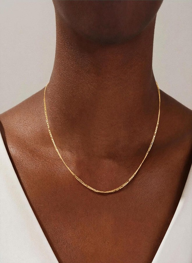 Treasure Bender S925 Sterling Silver Figaro Chain Necklace for Women - 18K Gold Plated Sterling Silver Figaro Chain Necklace Thick Sturdy Colourfast Necklaces Jewelery for Women 18 Inch - Image 2